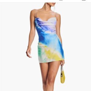 Retrofete Blue and Green Tie-Dye Mini Dress